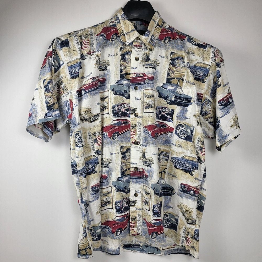 Red Head Shirt‎ Mens Medium Route 66 & Classic Cars Short Sleeve Button Down